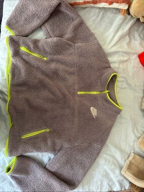 Nike Taupe Sherpa Pullover with Neon Yellow Trim